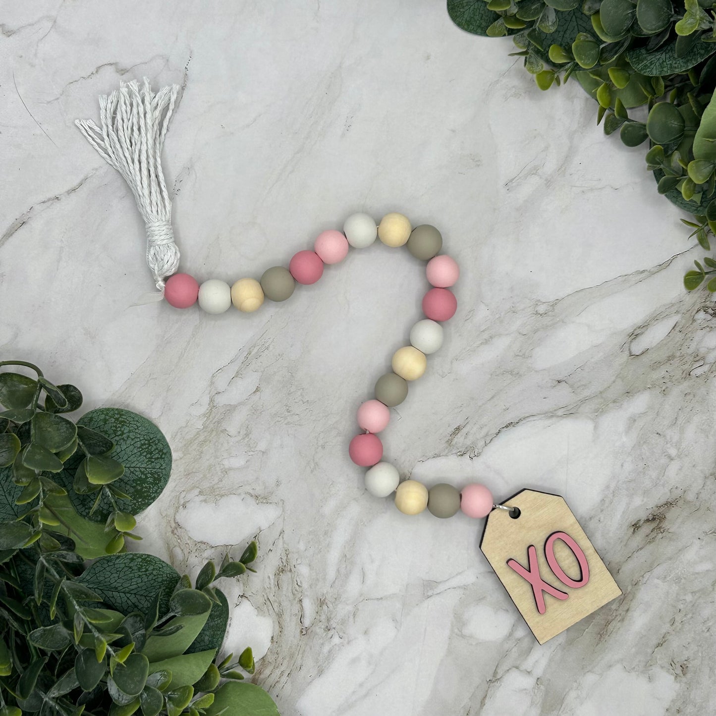 Valentine Bead Tag and Garland-Pink