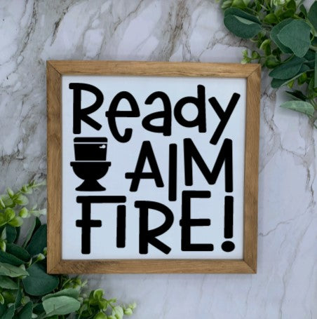 Framed Ready Aim Fire Naked Sign- White Base