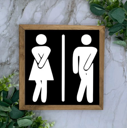 Framed Bathroom Symbol Sign- Black Base