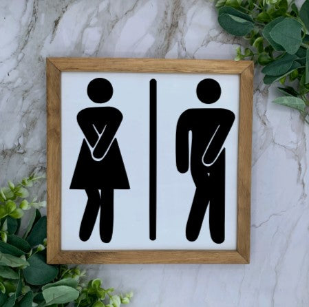 Framed Bathroom Symbol Sign- White Base