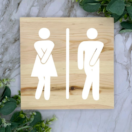 Slab Bathroom Symbol Sign- White font