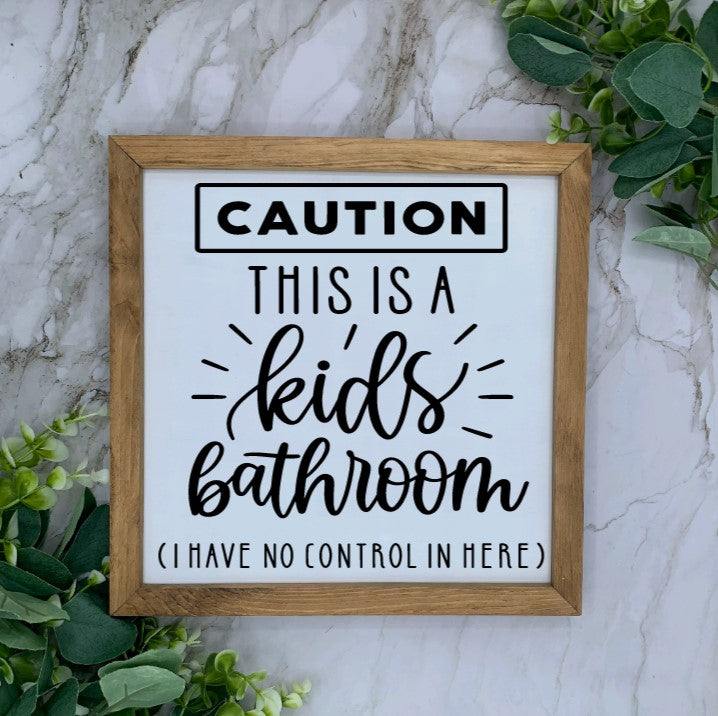 Framed Kids Bathroom Sign- White base