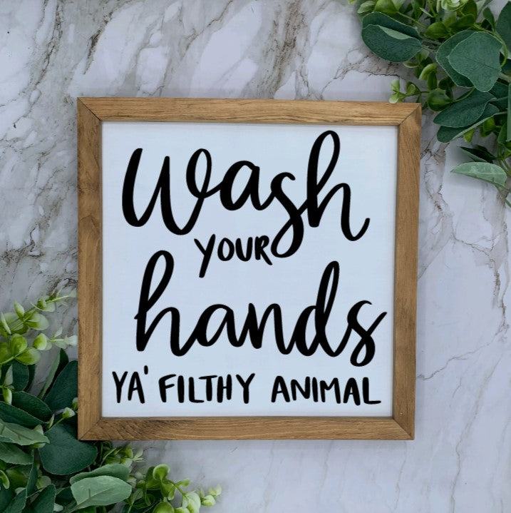 Framed Wash Your Hands Sign- White base
